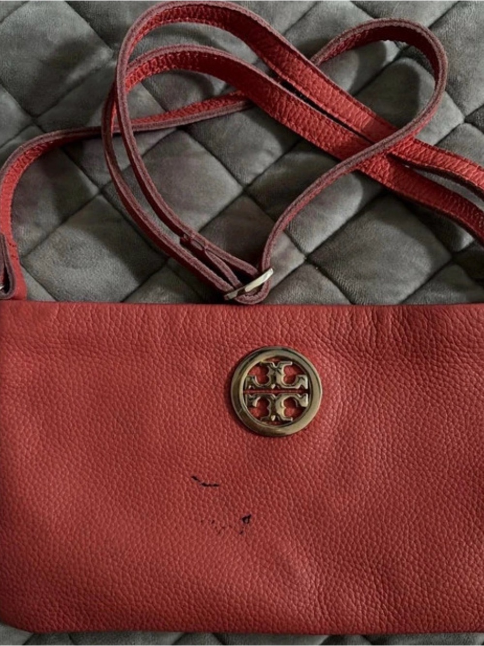Tory Burch Coral Peach Leather Crossbody Bag